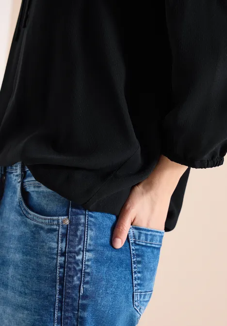 3/4-Arm Bluse mit Split Neck Black