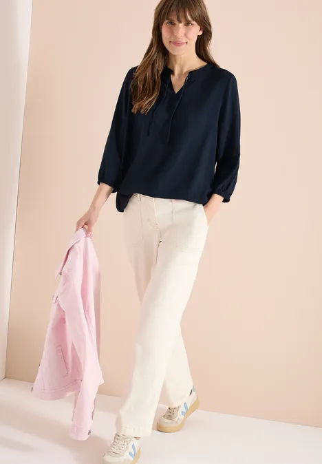 3/4-mouwen blouse met gespleten hals universal blue