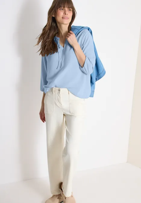 3/4-Arm Bluse mit Split Neck light sky blue 3/4-Arm Bluse mit Split Neck light sky blue