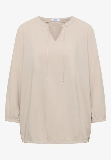 3/4-Arm Bluse mit Split Neck grain beige