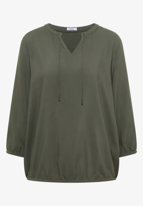 3/4-Arm Bluse mit Split Neck khaki