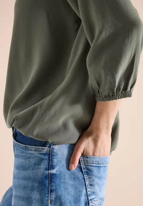 3/4-Arm Bluse mit Split Neck khaki