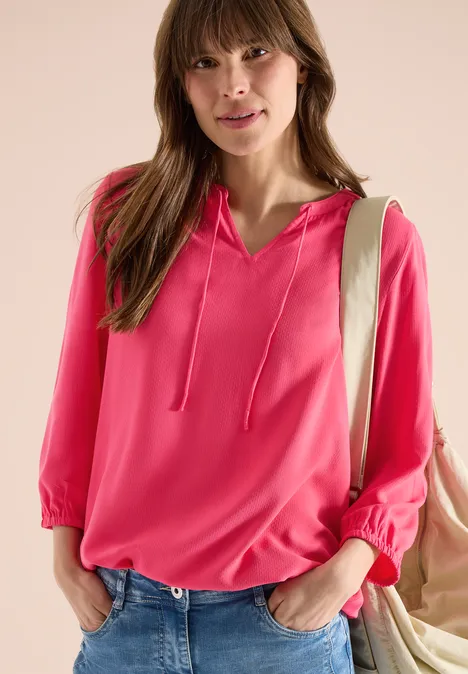 3/4-mouwen blouse met gespleten hals geranium red
