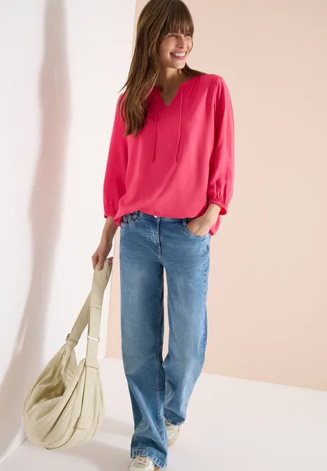 3/4-mouwen blouse met gespleten hals geranium red