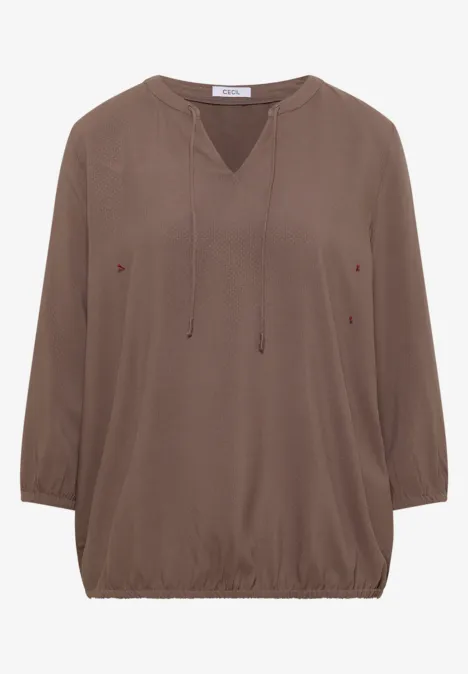 3/4-mouwen blouse met gespleten hals urban taupe 3/4-mouwen blouse met gespleten hals urban taupe