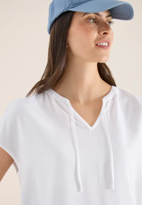 Blouse à manches courtes avec mélange de structures White