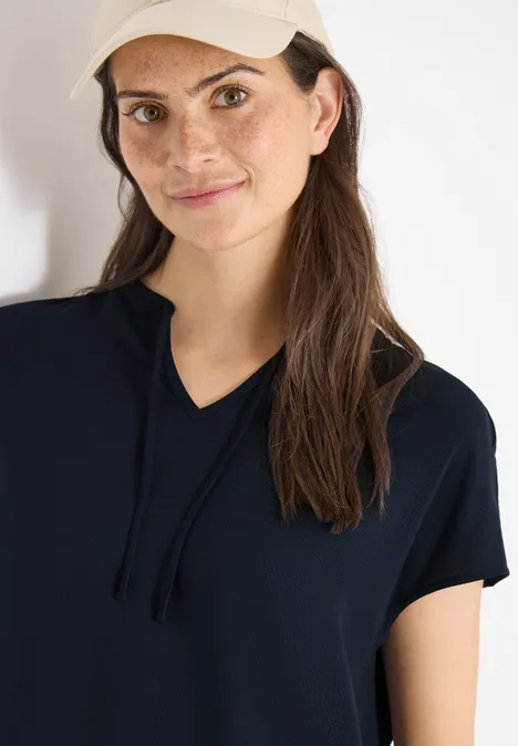 Kurzarm Bluse mit Strukturmix universal blue