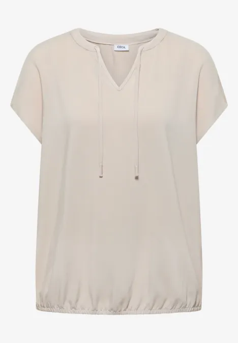 Kurzarm Bluse mit Strukturmix grain beige