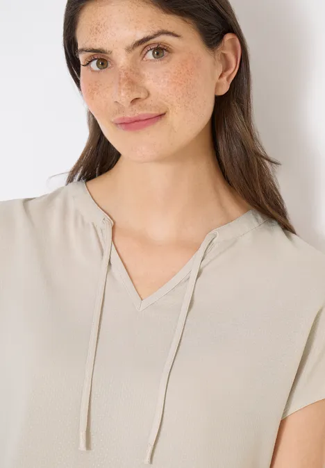 Kurzarm Bluse mit Strukturmix grain beige