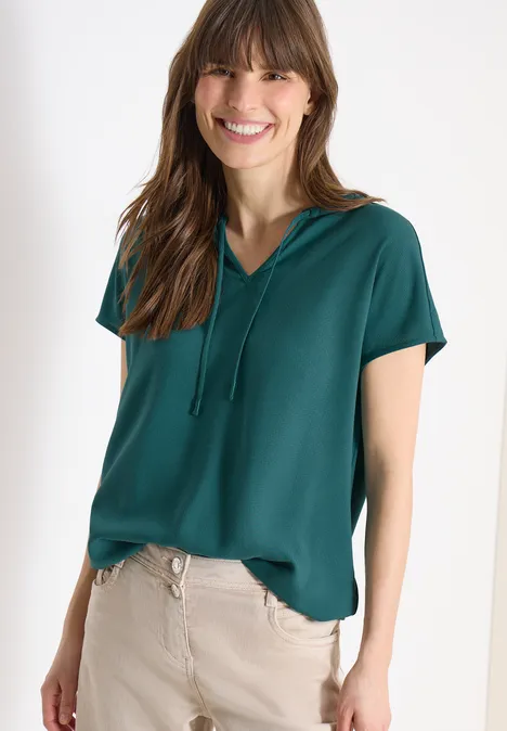 Kurzarm Bluse mit Strukturmix jungle green Kurzarm Bluse mit Strukturmix jungle green