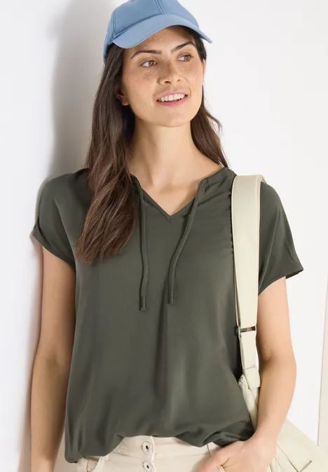 Kurzarm Bluse mit Strukturmix khaki