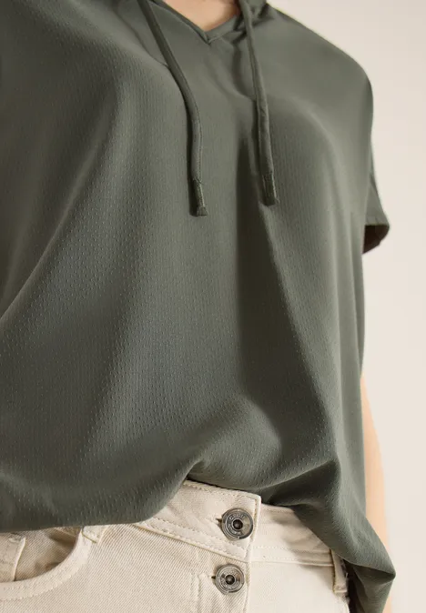 Kurzarm Bluse mit Strukturmix khaki