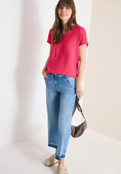 Blouse à manches courtes avec mélange de structures geranium red