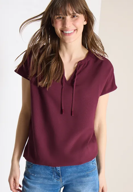Kurzarm Bluse mit Strukturmix sweet grape red Kurzarm Bluse mit Strukturmix sweet grape red