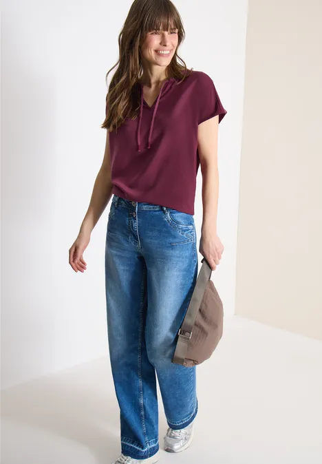 Kurzarm Bluse mit Strukturmix sweet grape red Kurzarm Bluse mit Strukturmix sweet grape red