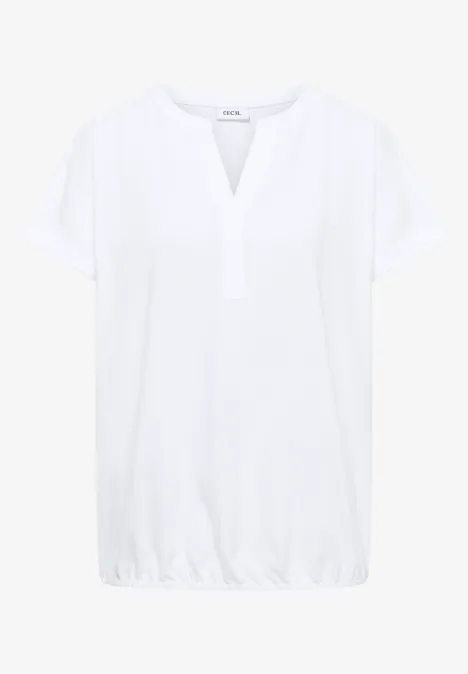 Bluzka koszulowa z krótkim rękawem i dekoltem typu split neck White Bluzka koszulowa z krótkim rękawem i dekoltem typu split neck White