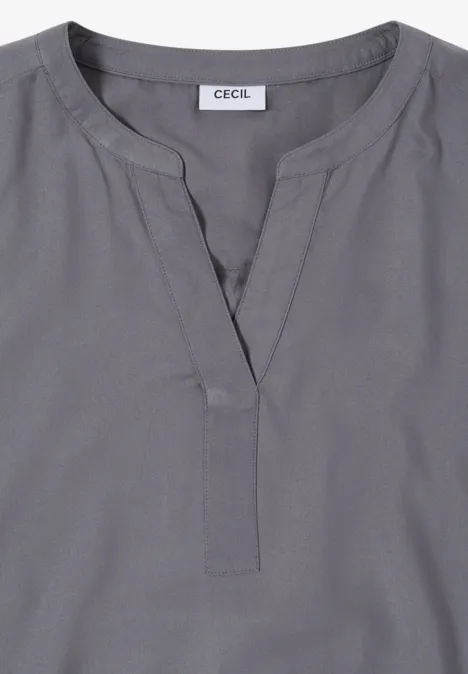Blouse met korte mouwen en gespleten hals graphite light grey Grijs tuniekshirt met V-hals en subtiele opstaande kraag, eenvoudig en stijlvol.