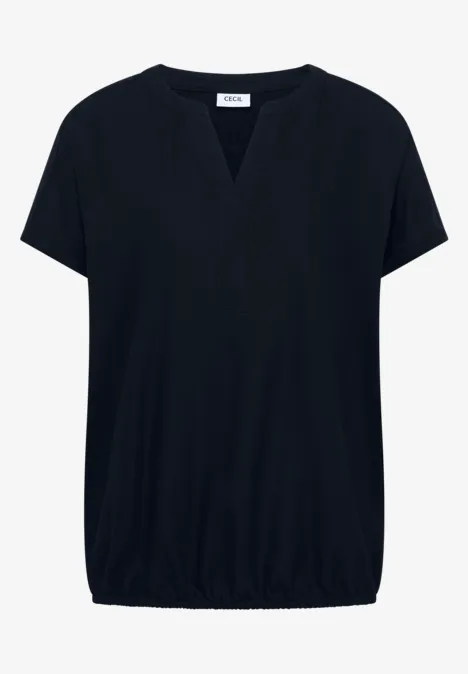 Bluzka koszulowa z krótkim rękawem i dekoltem typu split neck universal blue Bluzka koszulowa z krótkim rękawem i dekoltem typu split neck universal blue