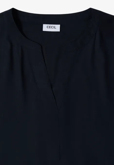 Bluzka koszulowa z krótkim rękawem i dekoltem typu split neck universal blue Bluzka koszulowa z krótkim rękawem i dekoltem typu split neck universal blue