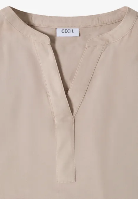 Bluzka koszulowa z krótkim rękawem i dekoltem typu split neck grain beige Bluzka koszulowa z krótkim rękawem i dekoltem typu split neck grain beige