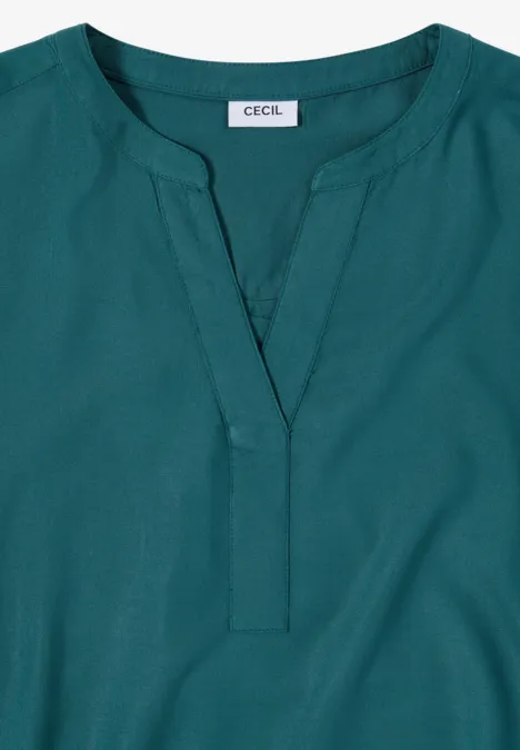Blouse met korte mouwen en gespleten hals jungle green Damesblouse in petrol met V-hals, lange mouwen en 'CECIL'-label.