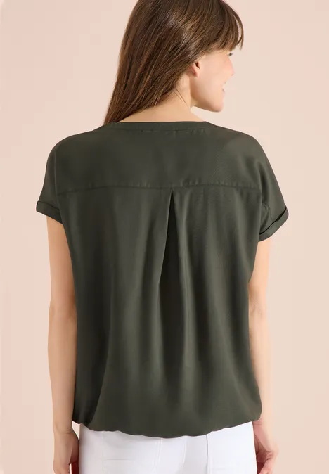Blouse met korte mouwen en gespleten hals khaki