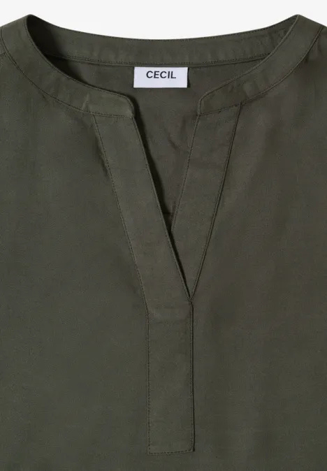 Blouse met korte mouwen en gespleten hals khaki