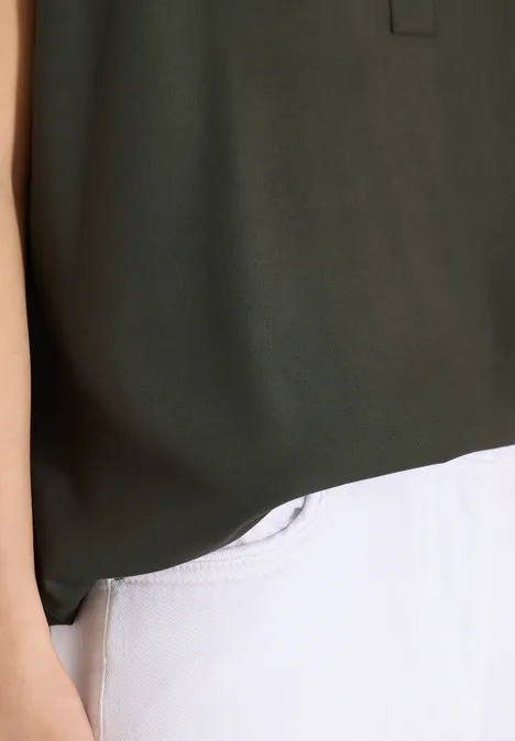 Blouse met korte mouwen en gespleten hals khaki