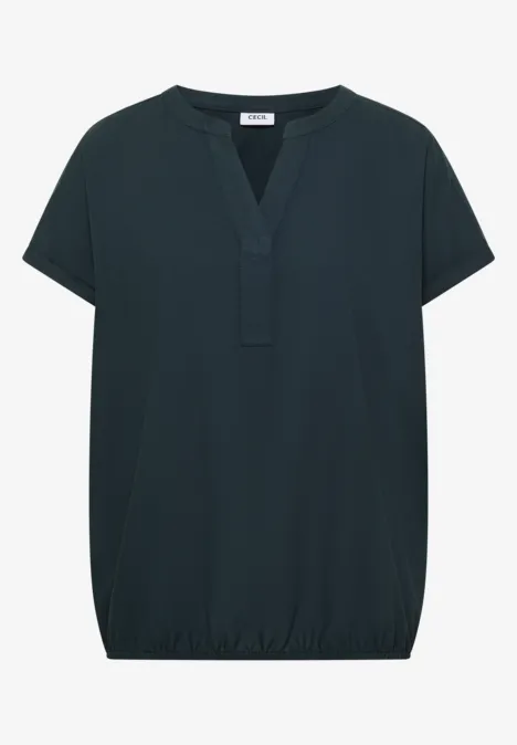 Kurzarm Bluse mit Split Neck deep petrol blue Dunkelgrüne Kurzarmbluse mit V-Ausschnitt und elastischem Saum.