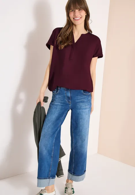 Blouse met korte mouwen en gespleten hals sweet grape red