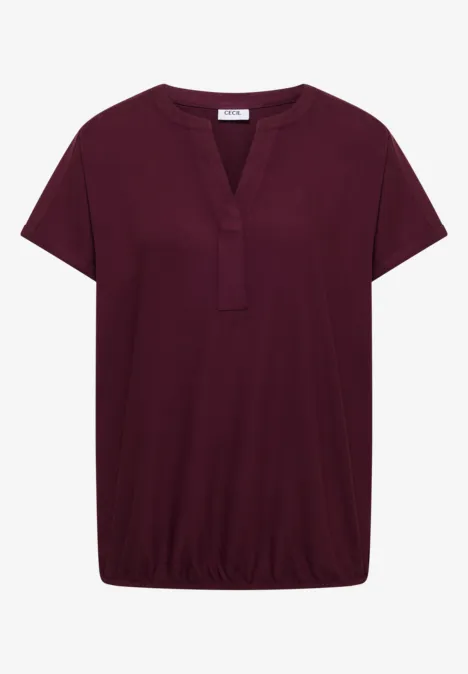 Blouse met korte mouwen en gespleten hals sweet grape red