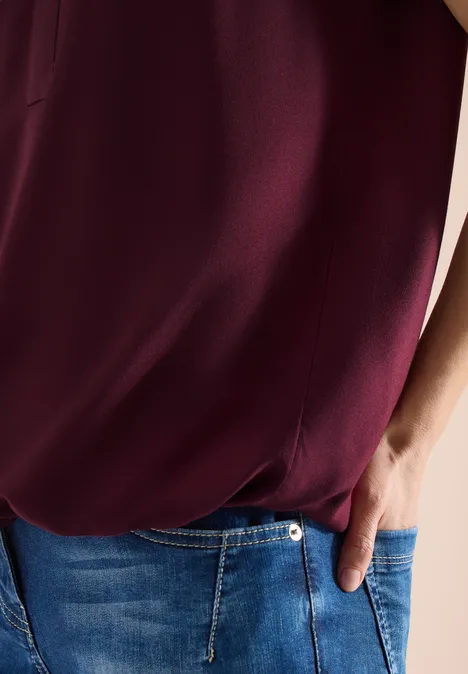 Blouse met korte mouwen en gespleten hals sweet grape red