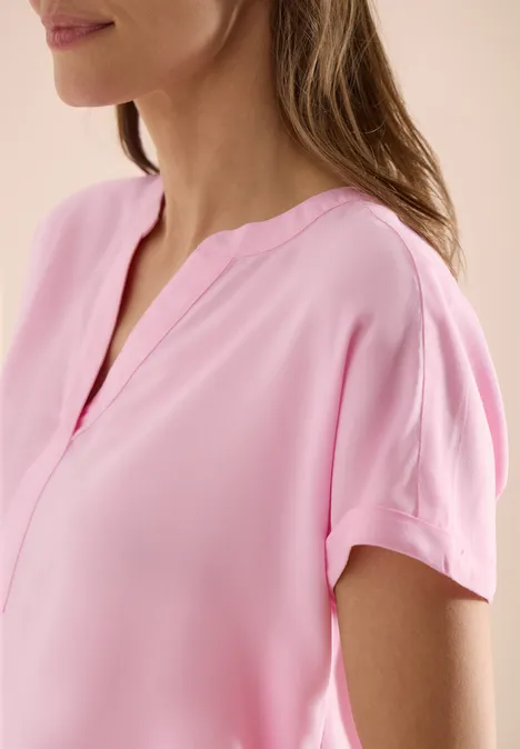 Bluzka koszulowa z krótkim rękawem i dekoltem typu split neck light blush rose Bluzka koszulowa z krótkim rękawem i dekoltem typu split neck light blush rose