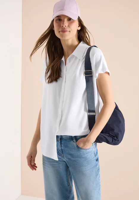 Basic blouse met overhemdkraag in effen kleur White