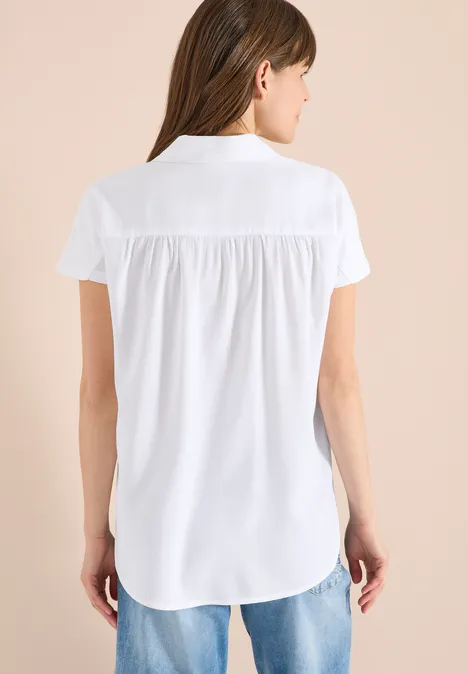 Basic blouse met overhemdkraag in effen kleur White