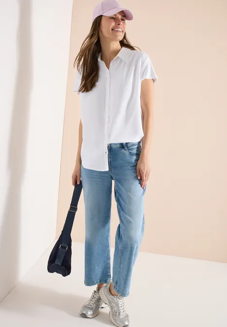 Basic blouse met overhemdkraag in effen kleur White