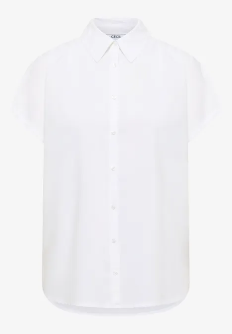Basic blouse met overhemdkraag in effen kleur White