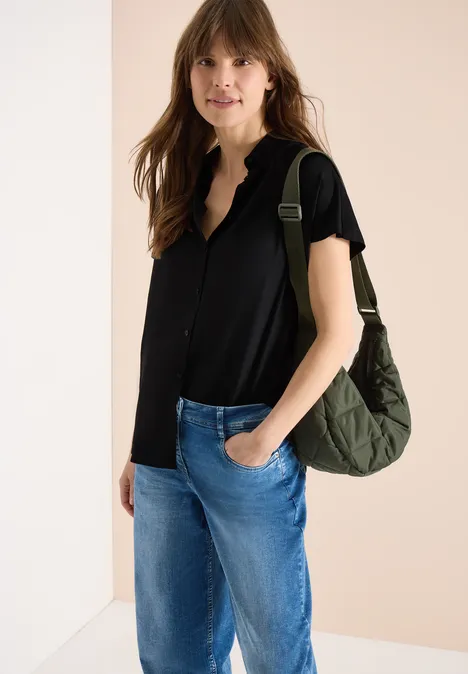 Basic blouse met overhemdkraag in effen kleur Black
