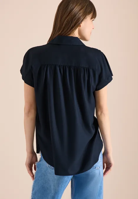 Basic blouse met overhemdkraag in effen kleur universal blue