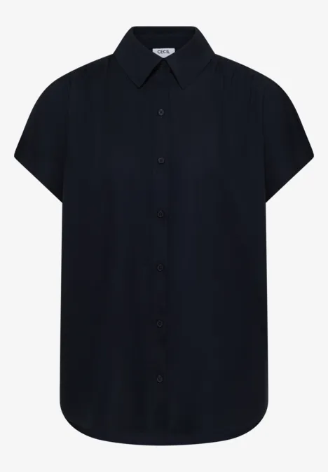 Basic blouse met overhemdkraag in effen kleur universal blue