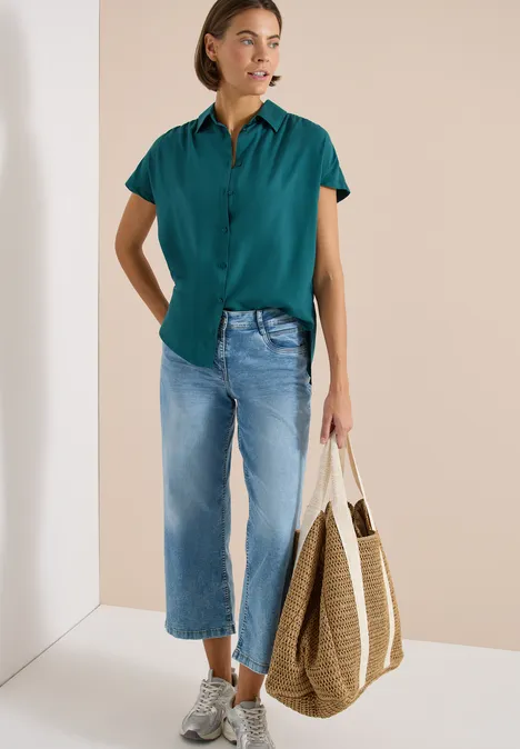 Blouse basique uni à col chemise jungle green