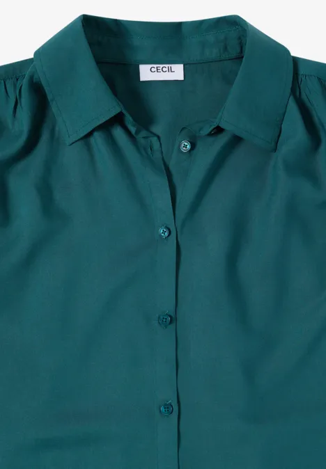 Blouse basique uni à col chemise jungle green