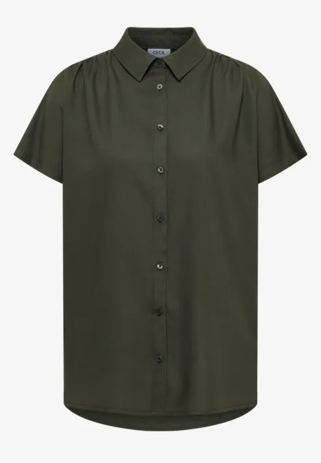 Bluzka koszulowa Basic z kołnierzykiem w jednolitym kolorze khaki Bluzka koszulowa Basic z kołnierzykiem w jednolitym kolorze khaki