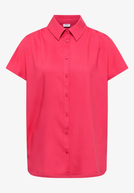 Felroze overhemd met korte mouwen, knoopsluiting en kraag.