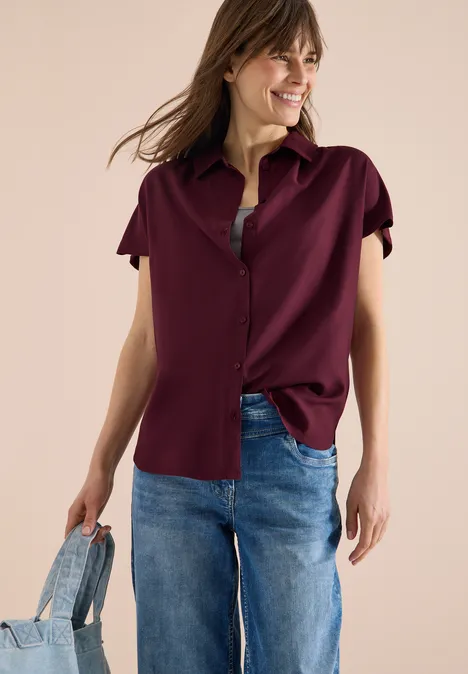 Basic blouse met overhemdkraag in effen kleur sweet grape red