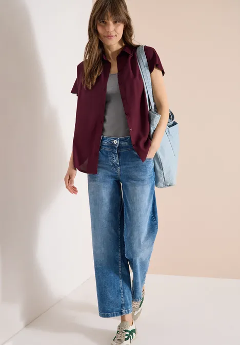 Basic blouse met overhemdkraag in effen kleur sweet grape red