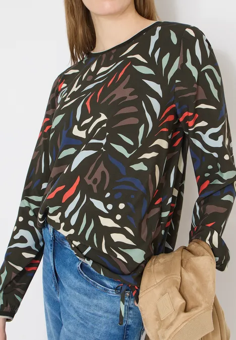 Wzorzysta bluzka koszulowa raw khaki