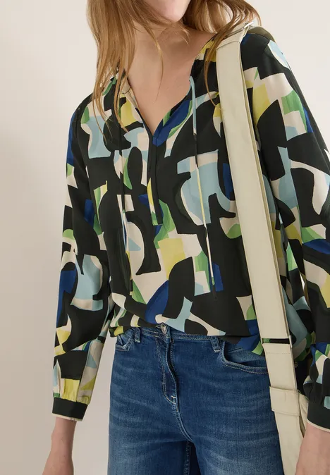 Wzorzysta bluzka koszulowa raw khaki