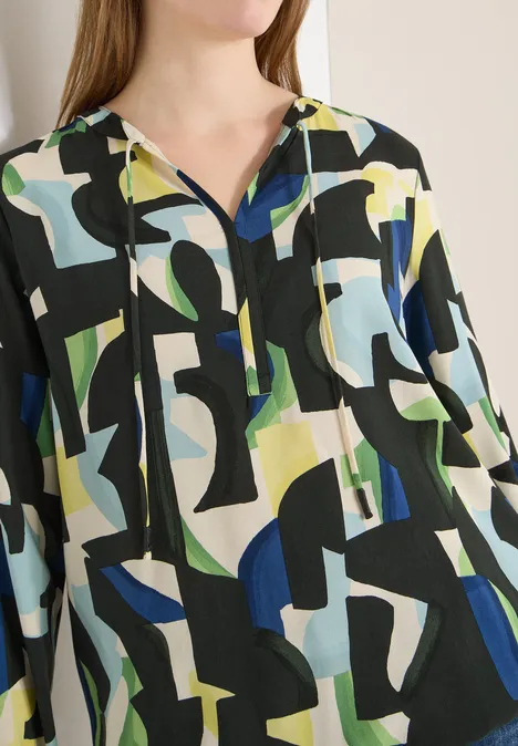 Wzorzysta bluzka koszulowa raw khaki