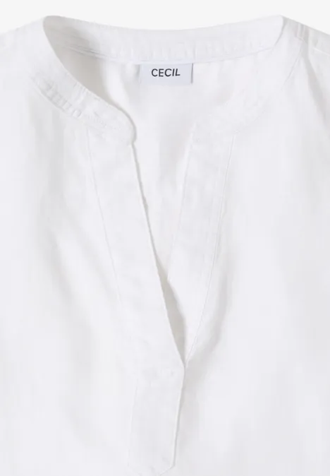 3/4-Arm Tunika aus reinem Leinen White Weiße Bluse mit V-Ausschnitt und ohne Kragen
